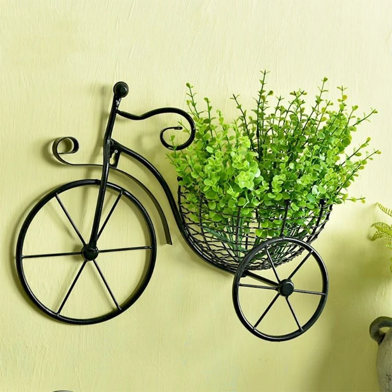 

Tieyi Bicycle Design Wall Basket Indoor and Outdoor Unique Home Decoration Wall Hanging Flower Rack Flower Basket Living Room Ba