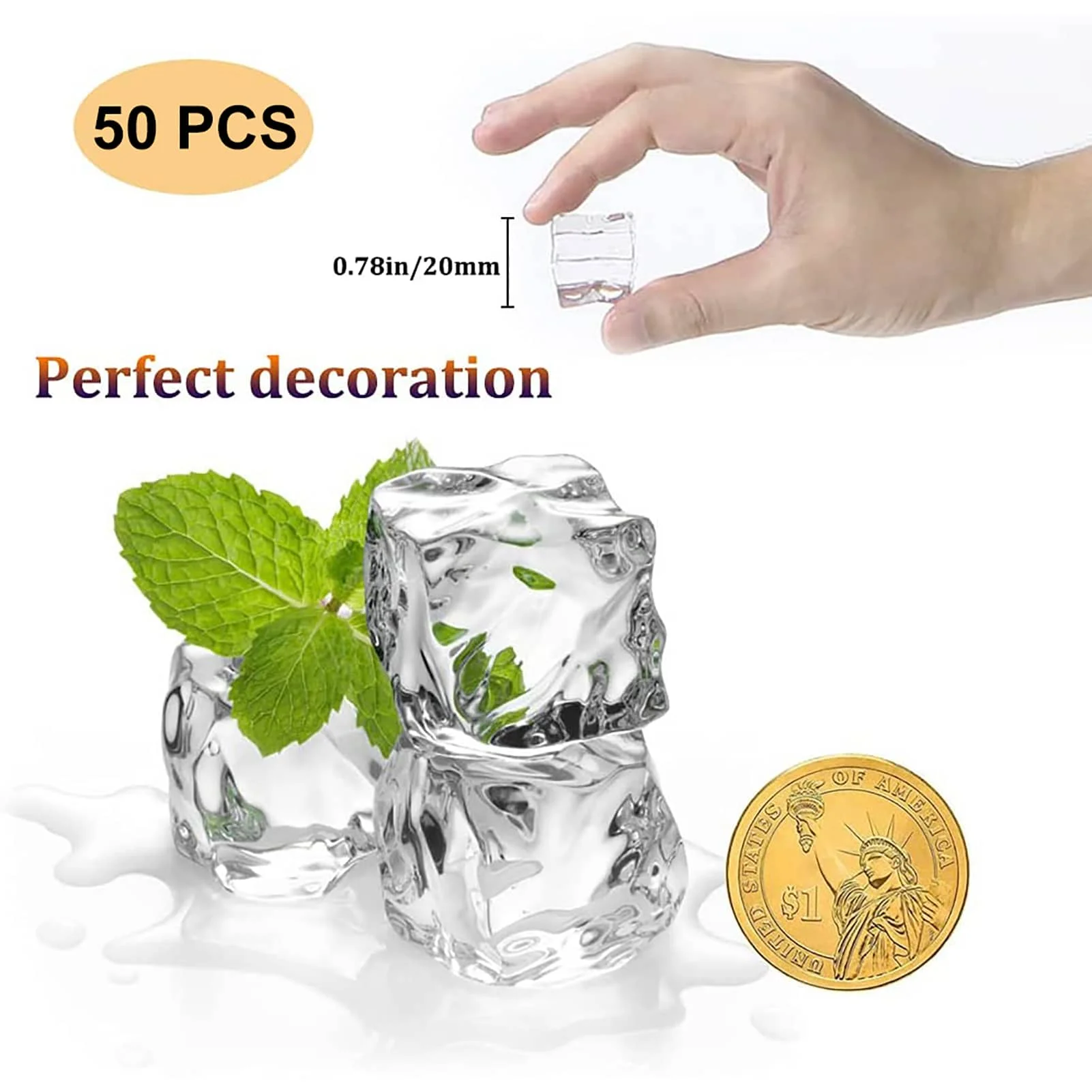 50PCS Acrylic Fake Ice Cube Artificial Square Crystal Ice Bar Props Ice Cube Maker Diy Ice Ball Molds For Whiskey Advantage images - 6
