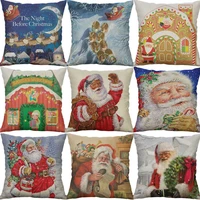 18 linen pillow claus christmas home cover cotton decorative case cushion santa 4545 cm