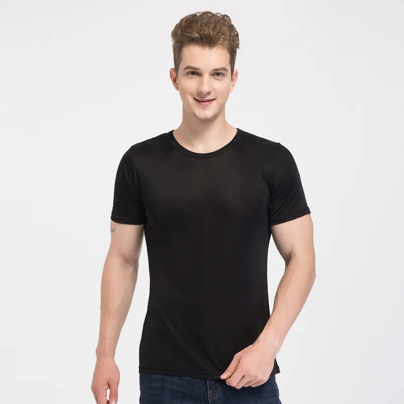 

Summer Silk Knitted Round Neck Short Sleeve T-shirt Men's Silk Comfortable T-shirt 21-940