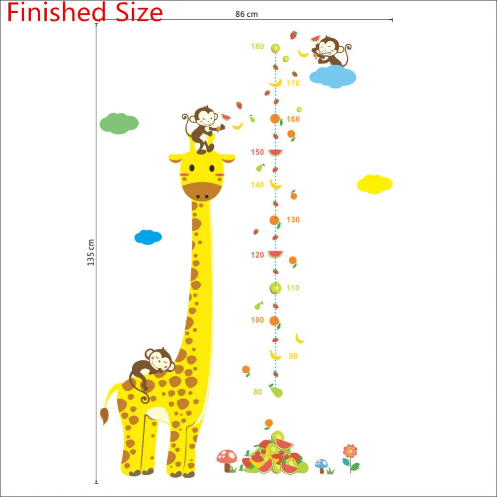 

Free shipping Cartoon Measure Wall Stickers For Kids Rooms Giraffe Monkey Height Chart Ruler Decals Nursery Home Decor