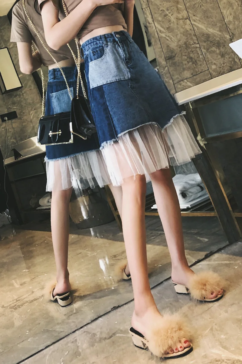 Женская юбка летняя белая сетчатая трапециевидная имперский высокая талия