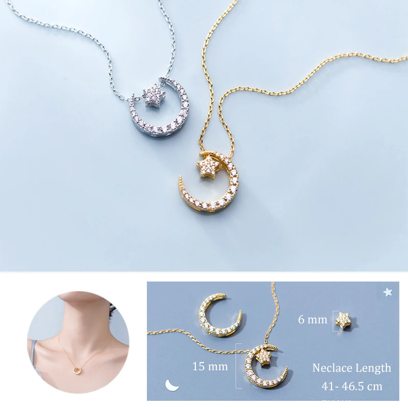 Женское ожерелье из серебра 925 пробы с подвеской в виде Луны и звезды|Ожерелья| |