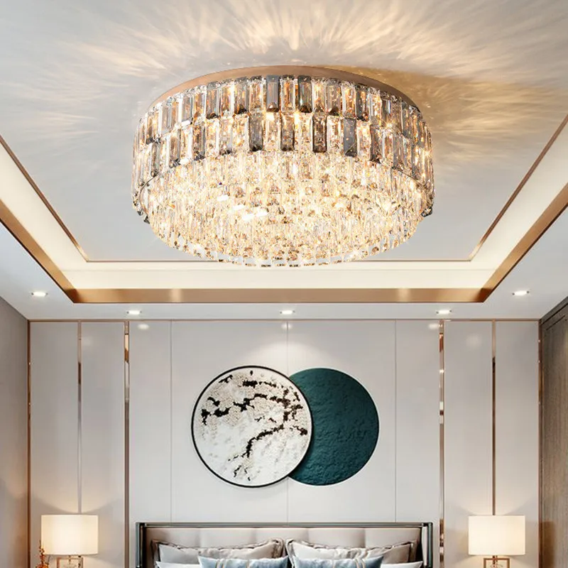 

Modern Luxury Led Lighting Living Room E14 Led Ceiling Lights Lustre K9 Crystal Mounted Lamp Shiny Steel Luminaria Lamp Fixtures