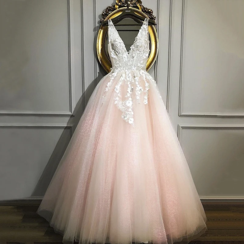 Сексуальное платье для выпускного вечера с глубоким v-образным вырезом розовое