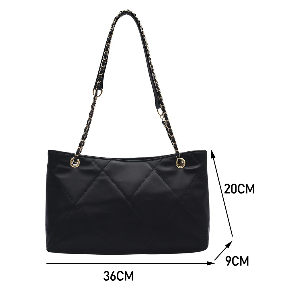 

Fashion Women Solid Color PU Leather Messenger Bags Simple Lattice Pattern Shoulder Handbag Portable Street Travel Chain Totes