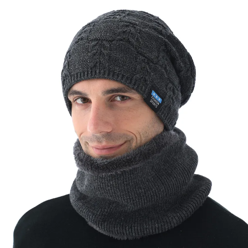 hat scarf set gray Xthree мужские шапочки зимний трикотажный свитер шапка шарф с подкладкой шерсть мужские шапочки зимние шапки для мужчин шапочки шапки - Цвет: hat scarf set gray