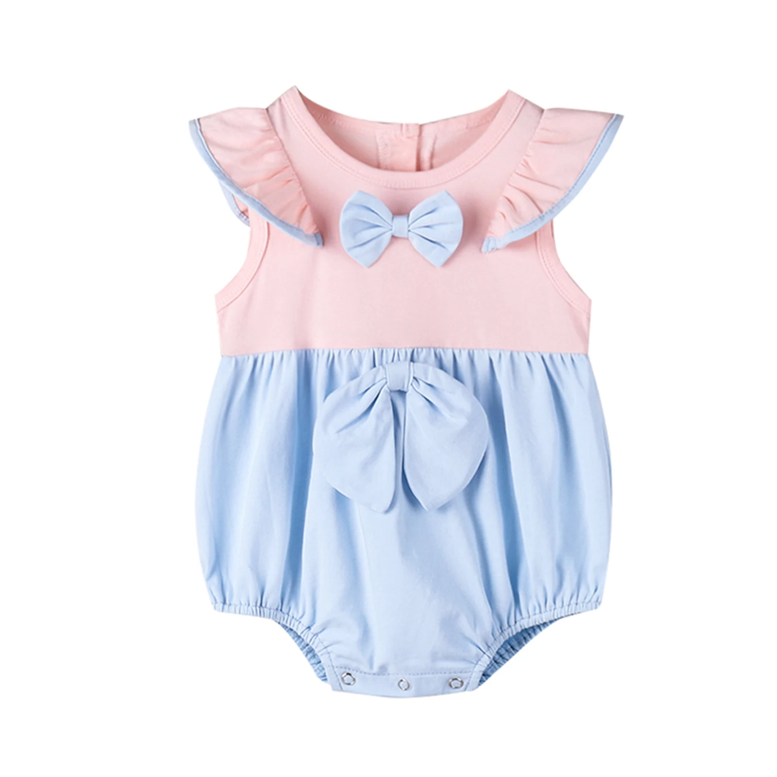 

Pudcoco Baby Girls Bodysuit Summer Fashion Fly Sleeve Patchwork Bodysuit and Headdress For Baby 0-12Months