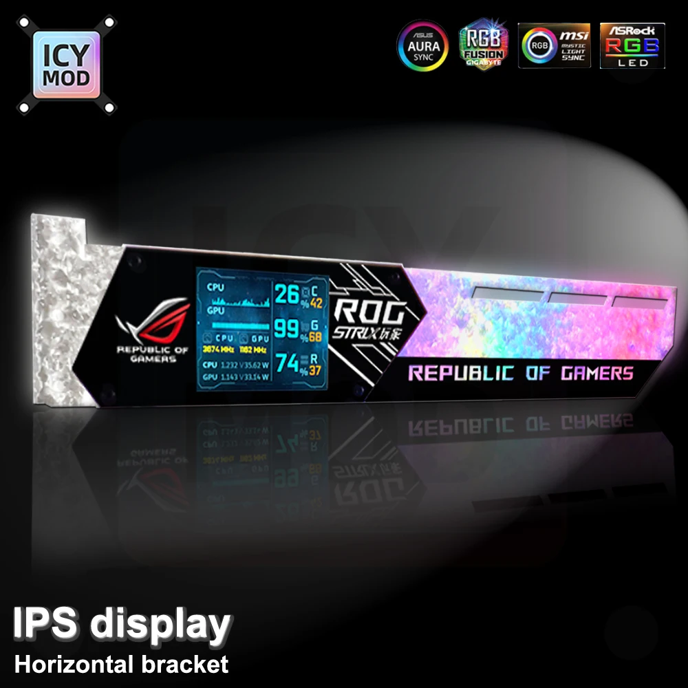 LCD GPU Bracket RGB VGA Support 2.2 Inch Display Temperature Detection ROG Horizontal Video Card Holder 5V/12V AURA SYNC MOD | Компьютеры