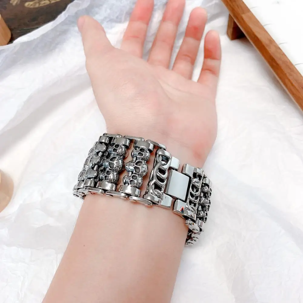 Широкая версия мужского браслета со скелетом панк 316 из нержавеющей стали с