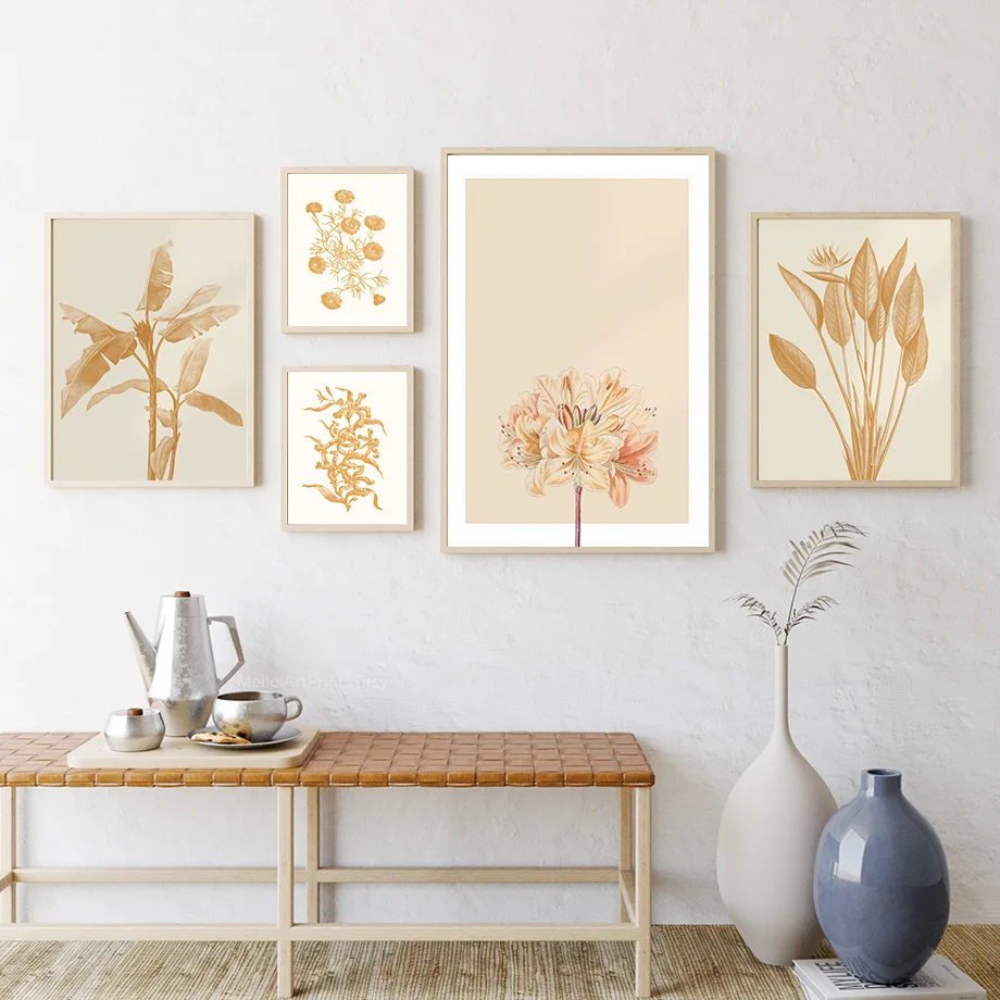 

Vintage Abstract Flower Plant Wall Art Lily Chrysanthemum Canvas Painting Nordic Poster and Print Picture for Living Room Decor