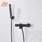 Suguword матовый черный термостатический Ванная комната душа Facuet Ванна смеситель для горячей и холодной воды настенное крепление ABS Пластик ручной душ