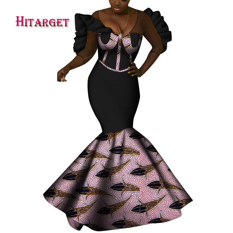 2021 African clothing Party dress Fashionable dress African dress Multi-color printed Ankara gown Tight skirt Low-cutdresswy8108