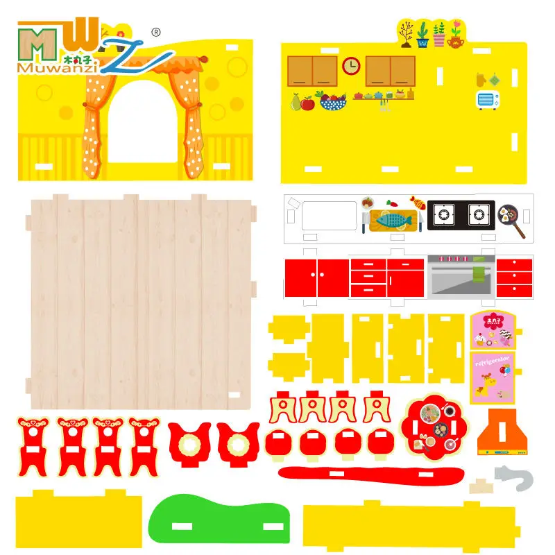 Кукольный домик миниатюрный кухонный набор деревянные штабелируемые блоки