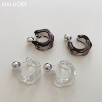 xialuoke s925 needle retro geometric transparent acrylic irregular c stud earrings for women elegant fashion jewelry 2021