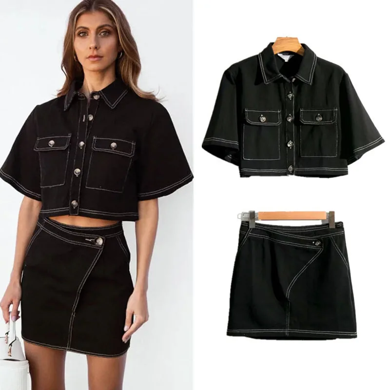 Повседневные джинсовые комплекты из двух Женский комплект 2 шт. сезон лето