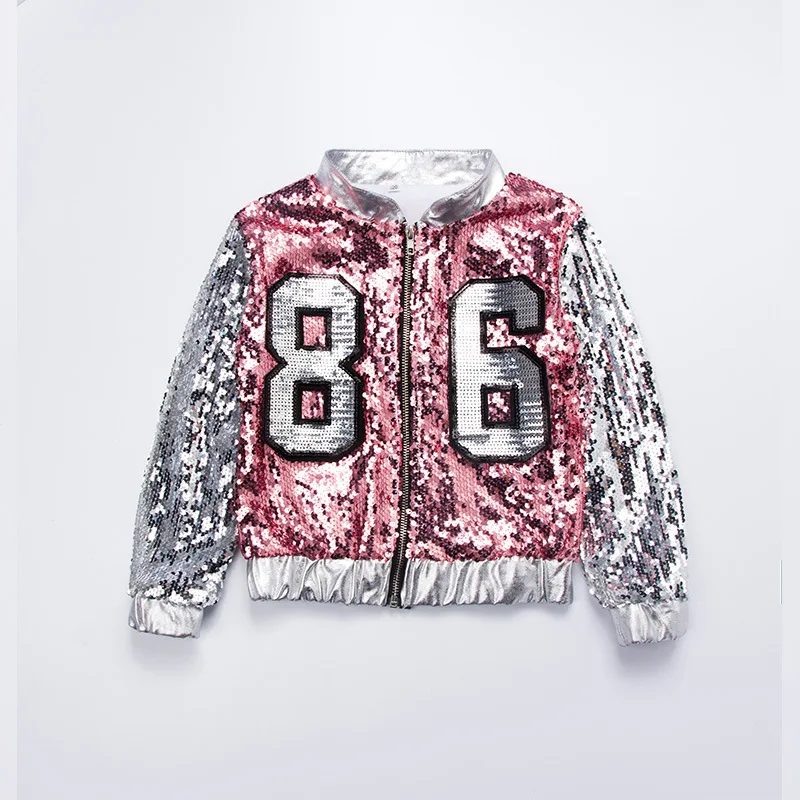 

2019 Girls Pink Sequin Set Holidays Costumes Kids Jacket Crop Vest Top Shorts 3pcs Children Girls Stage Dance Wear Clothes 3-17y