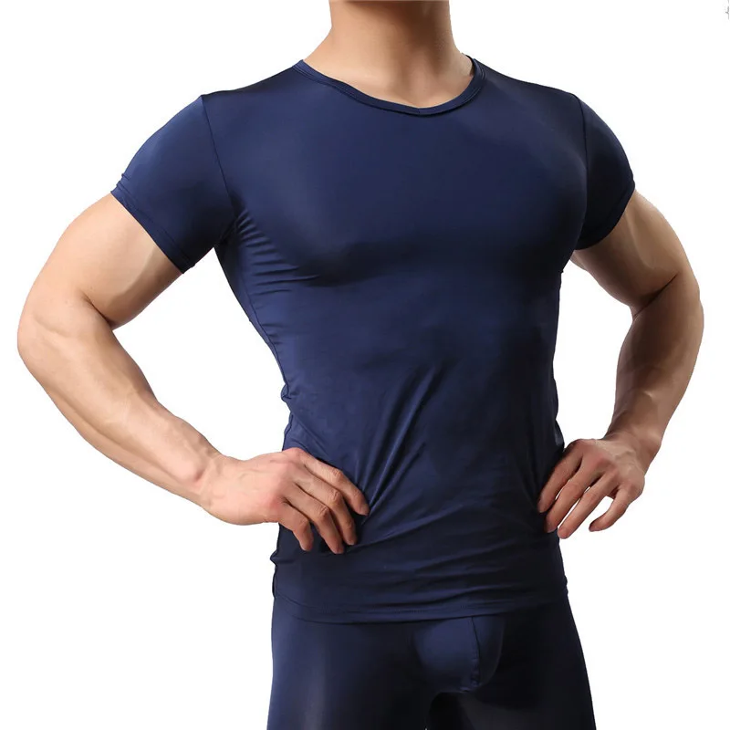 

Men Trousers Men Undershirts Ice Silk Penis Pouch Leggings Shorts Sleeve T-shrirts Sets Sports Bodybuilding Gym Fitness Homewear