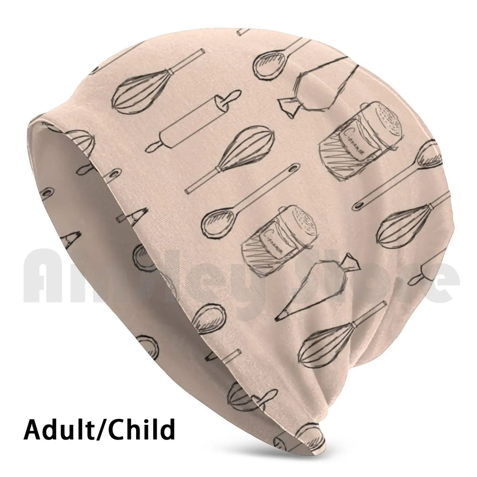 Вязаная Шапка-бини для выпечки 3049 шапочки-бини с принтом розовый оранжевый