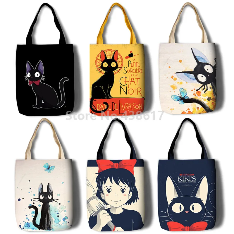 

Cute Cartoon Kiki's Delivery Service Cat Girls Women Canvas Shoulder Bags Large Handbag Cute Cartoon School Book Shopping Bag
