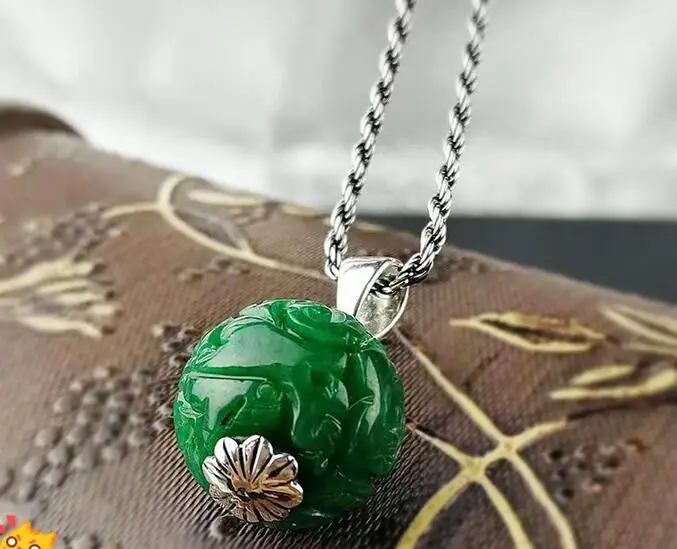Женский кулон в виде цветка из серебра 2020 пробы с нефритом | Украшения и