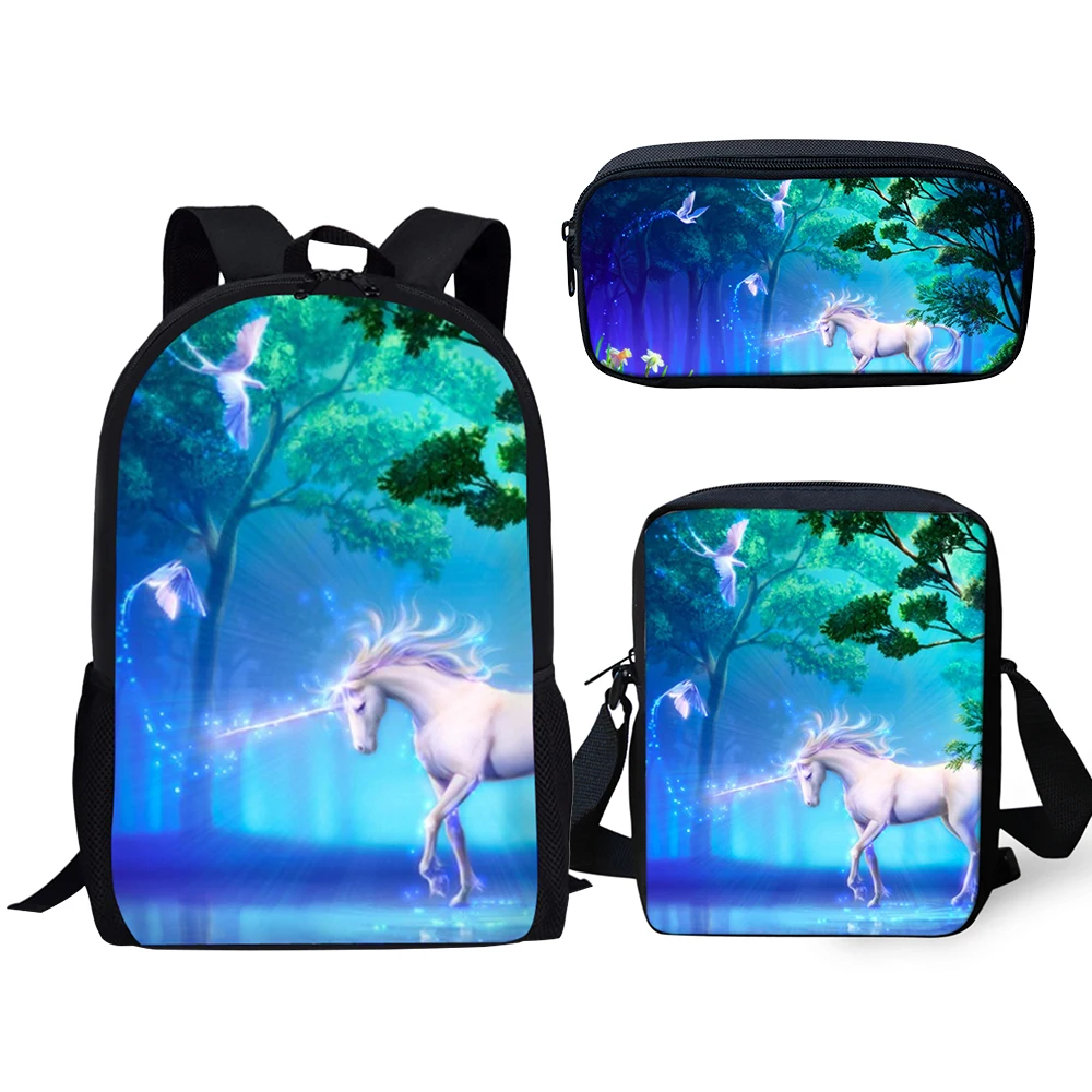 HaoYun Children's 3PCs Set Backpacks Fantasy Unicorn Horse Pattern Kids School Bags Students Backpack/Flaps Bag/Pen Bags