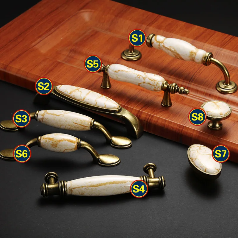 Ручки для антикварной мебели Мрамор вены ручки и Керамика Кухня шкафы шкаф