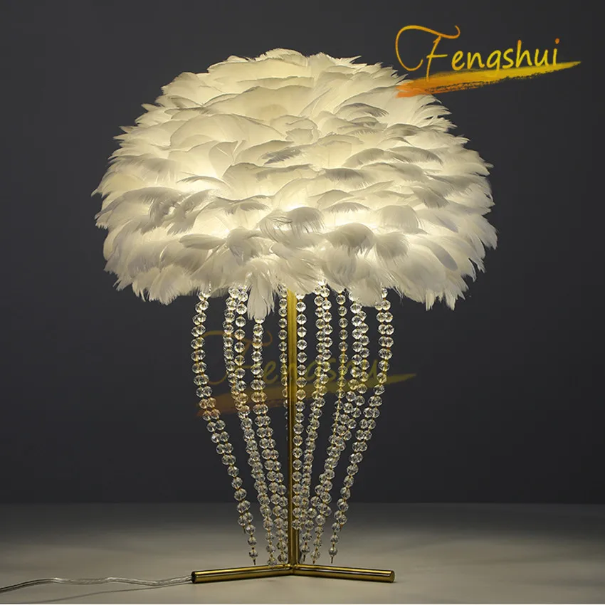 

Modern LED Feather Decorative Table Lamp Nordic Crystal Table Lamps Warm Bedside Table Light Living Room Study Interior Fixtures