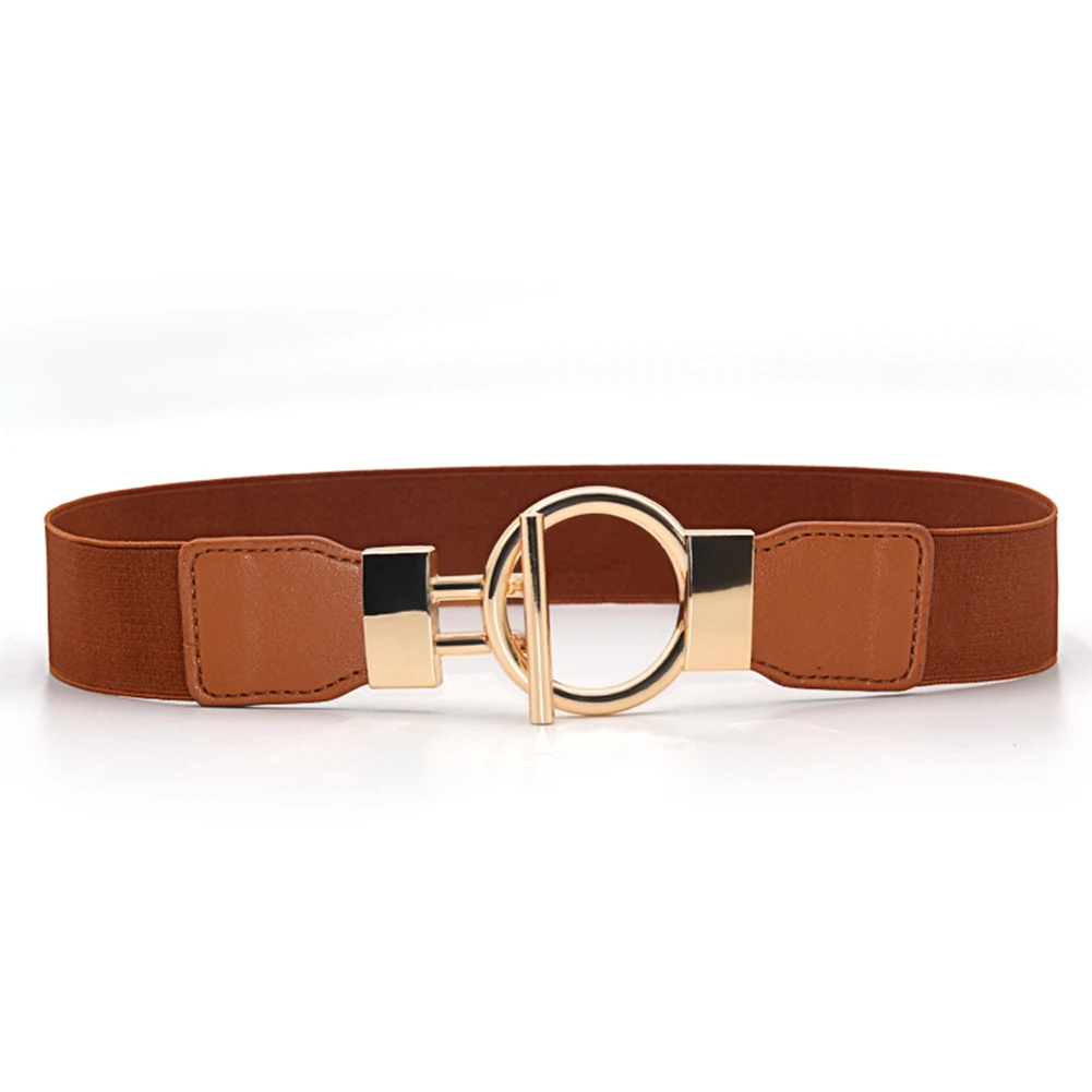 

New Fashion Women Lady's Wide Elastic Belt Metal Round Buckle Waistband Stretchy Women Waist Belt Dress Adornment Waistband