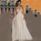 Недорогое пляжное свадебное платье 2020, богемное кружевное свадебное платье в стиле бохо, свадебные платья на бретелях-спагетти с открытой спиной и V-образным вырезом