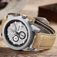megir chronograph mens watches top brand luxury casual leather quartz clock male sport waterproof watch men relogio masculino