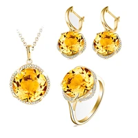 moonrocy gold color crystal earring ring necklace jewelry set yellow crystal choker for women gift dropshipping wholesale