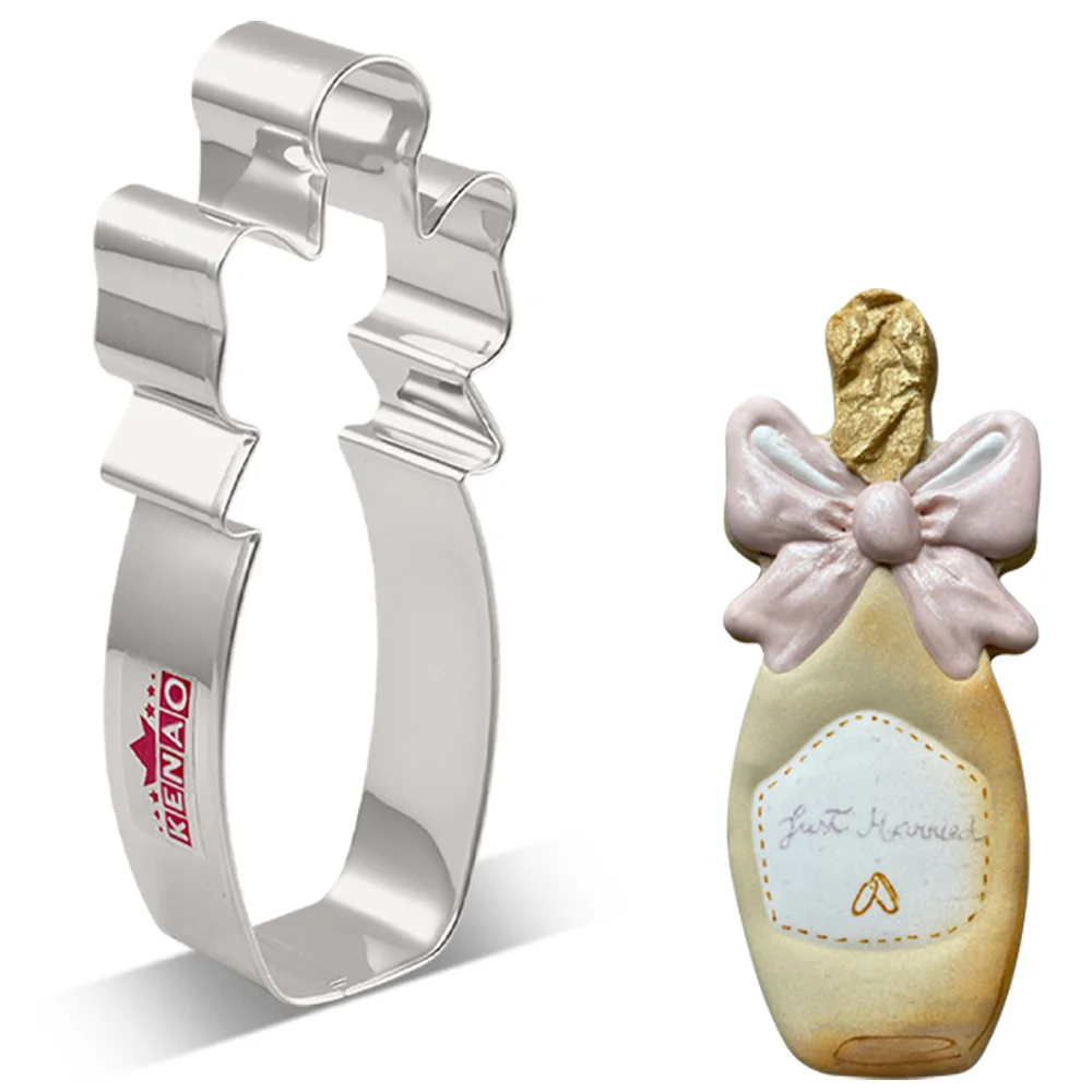 

KENIAO Champagne with Bow Cookie Cutter - 4.8 x 12.7 CM - Wedding Party Biscuit Fondant Pastry Bread Mold - Stainless Steel
