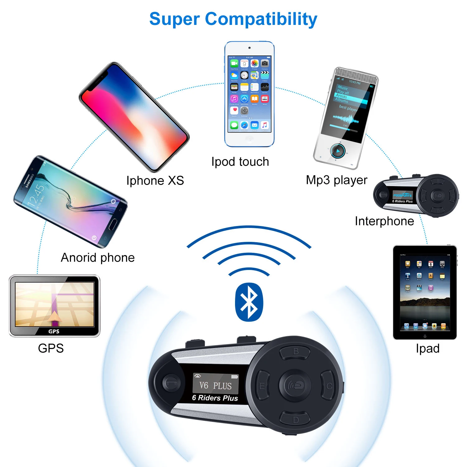 3pcs Fodsports V6 Plus мотоцикл мотошлем домофон Беспроводная bluetooth гарнитура LCD Экран