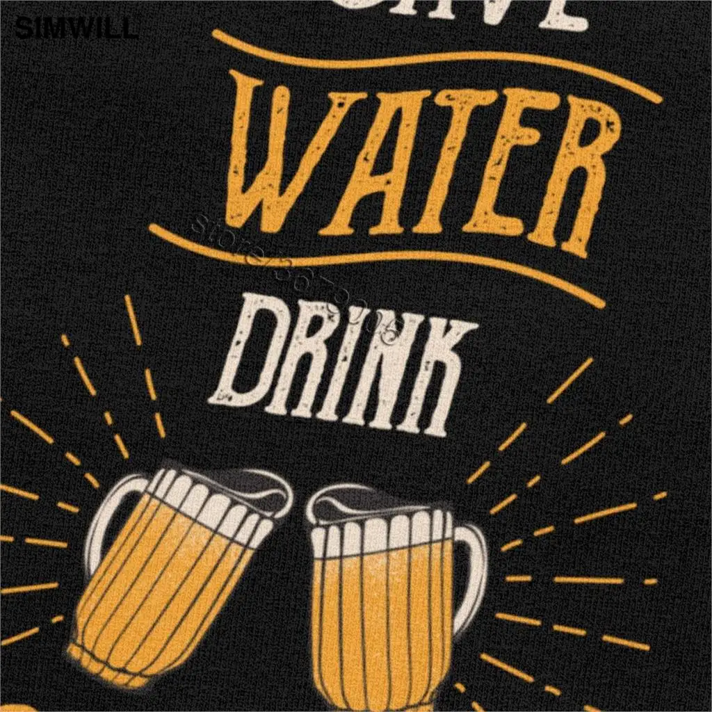 Мужская хлопковая футболка с коротким рукавом круглым вырезом и надписью Save Water