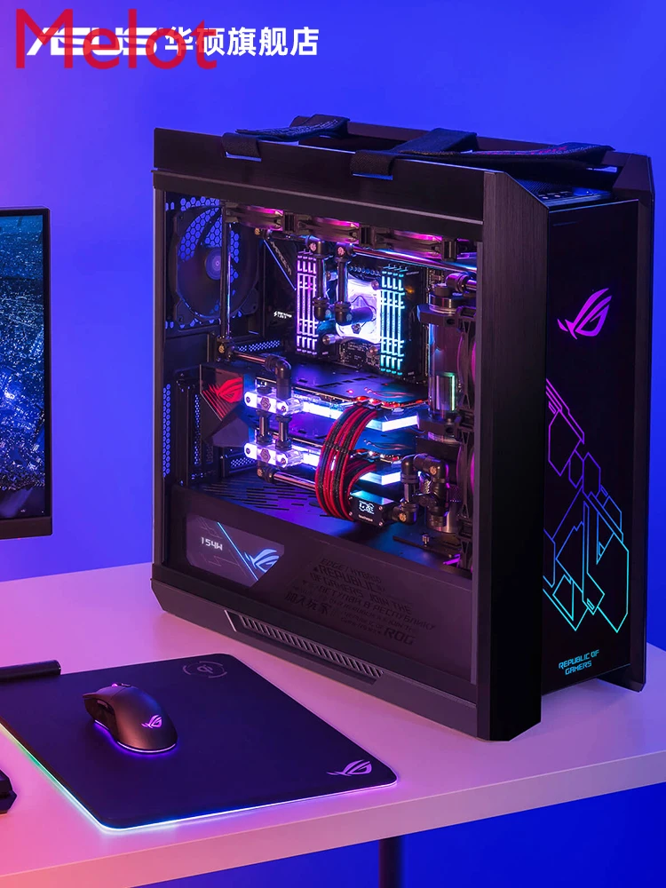 

Full transparent glass tower side personality assembly host game 850/1200 w power supply cooling water cooling desktop box