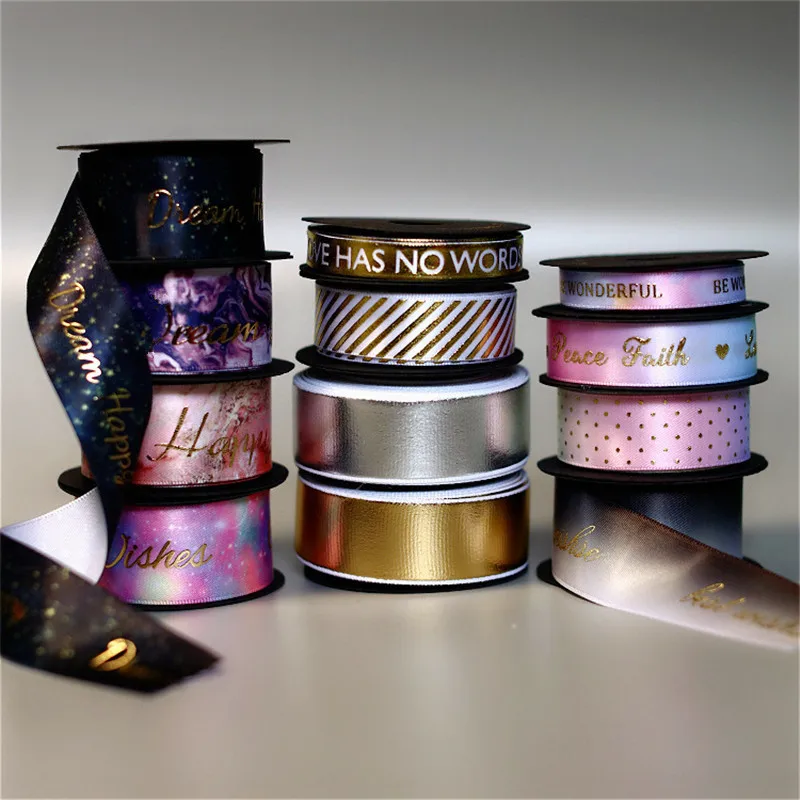 5 м Золотая буква полиэстер сатин с принтом лента для свадебной вечеринки