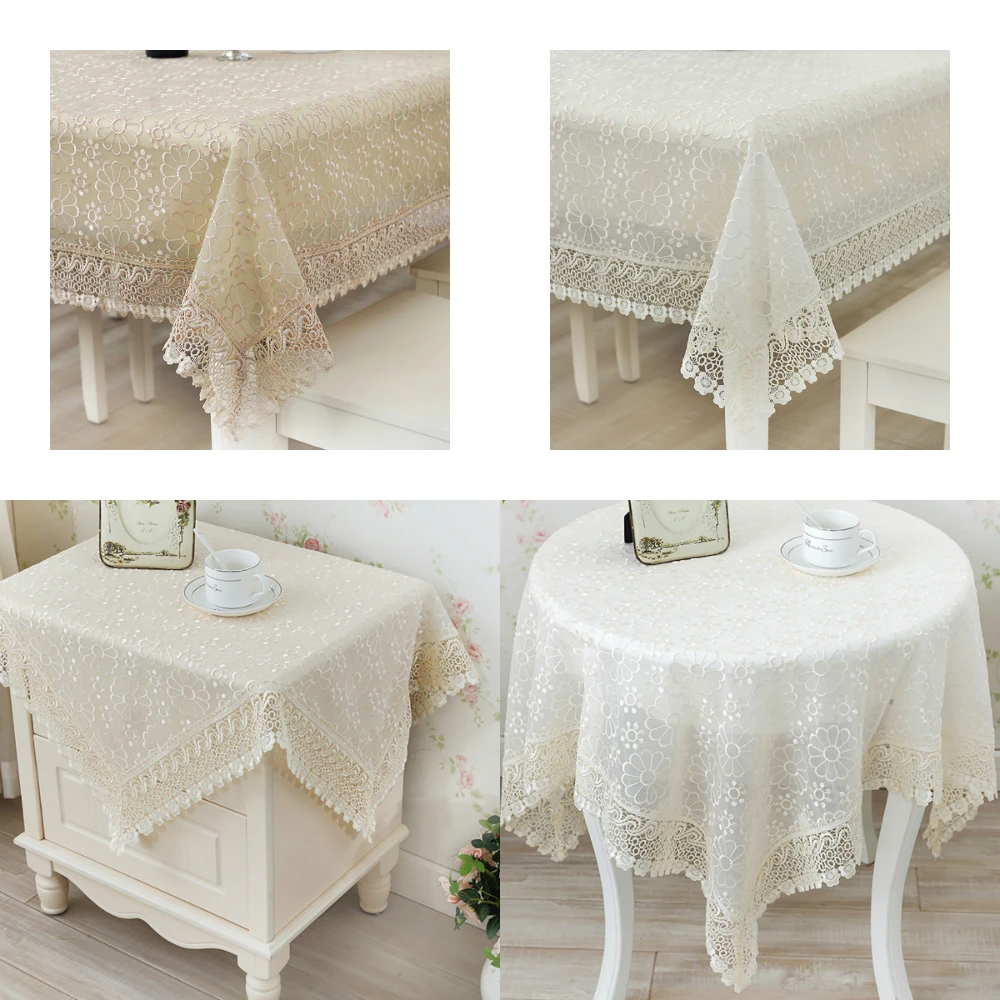 

Lychee Pastoral Style Embroidery Table Cloth Simple Rectangle Table Cover with Lace Trim Home Wedding Birthday Party Tablecloth