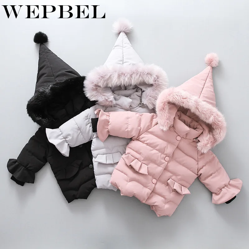 WEPBEL/Милая Меховая куртка-пуховик с капюшоном для маленьких девочек и мальчиков, детская теплая зимняя куртка, верхняя одежда