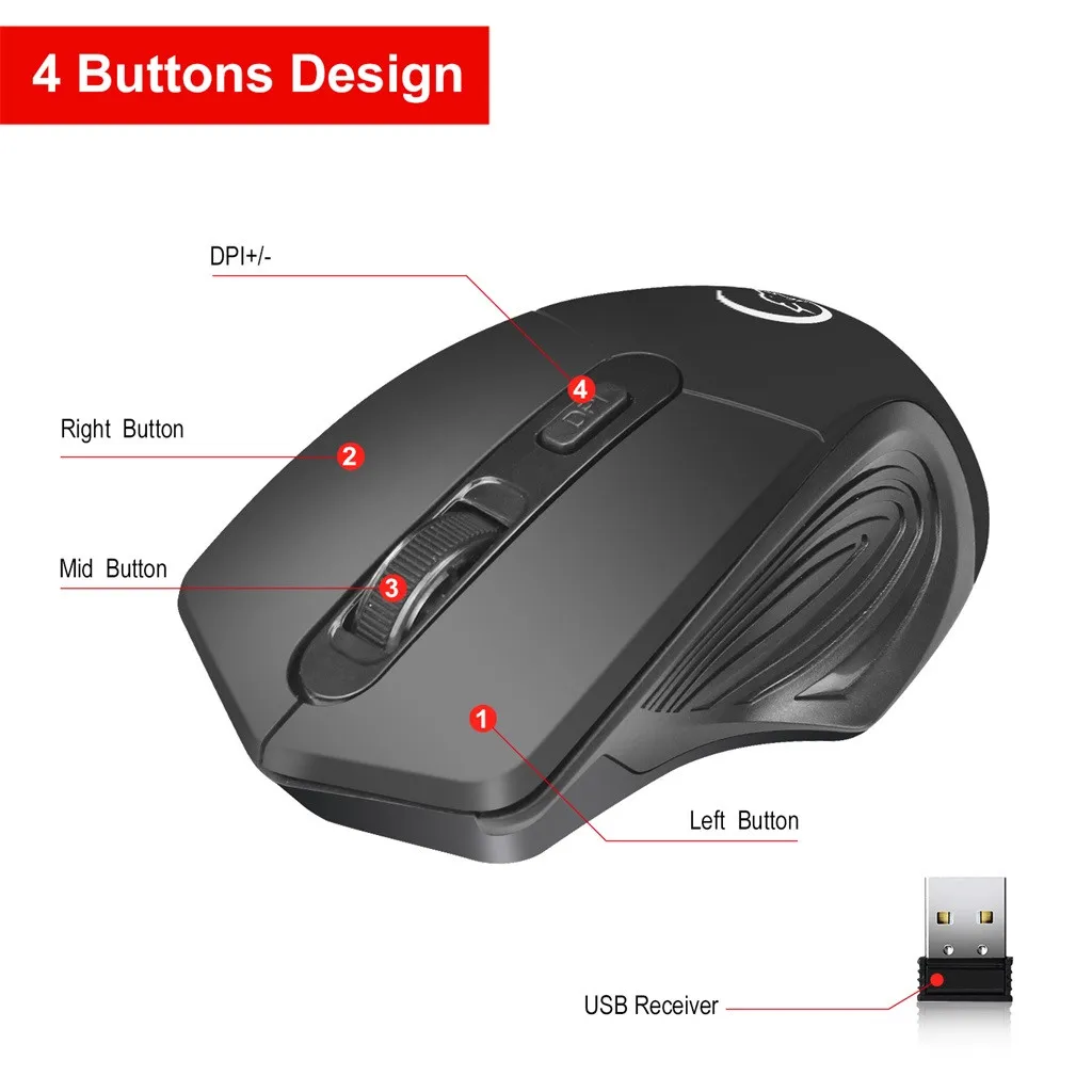 2 4 ГГц беспроводной приемник оптическая USB игровая мышь 2400DPI перезаряжаемая