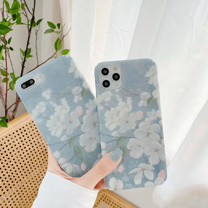 

Luxury Flowers Phone Case For iPhone SE 2020 11 Pro XS Max X XR 6 7 8 Plus Matte Ultra Thin Hard Cover Retro Coque Fundas