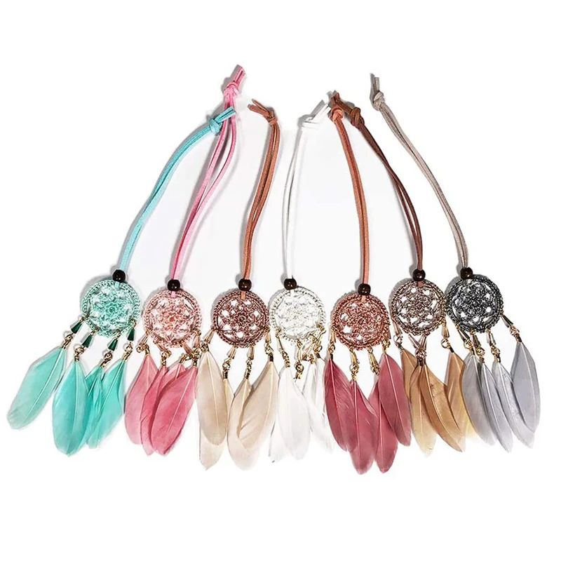 

7 шт. женские богемные этнические Длинные Цепочки Перо в стиле «Ловец снов»; Tassel Pendant ожерелье колье аксессуары Mix Цвет