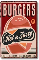 royal tin sign burgers hot tasty rectangle metal signs for home and kitchen bar cafe gas station garage retro wall decor