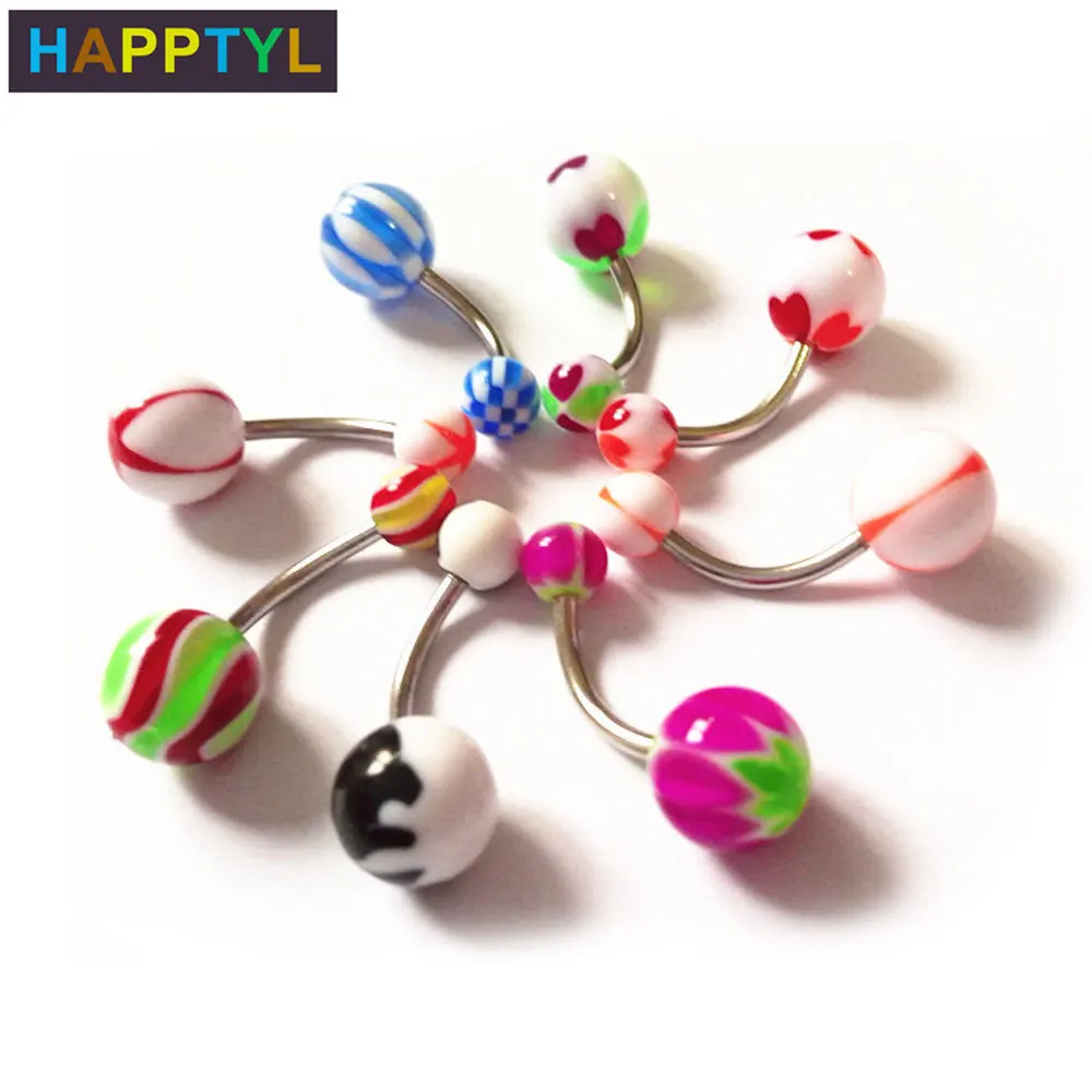HAPPTYL 30 шт./компл. Акриловые Кольца для живота сталь Изогнутая Штанга пирсинг тела