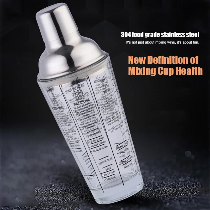 Новый стеклянный шейкер для коктейля из нержавеющей стали шкала формула мартини