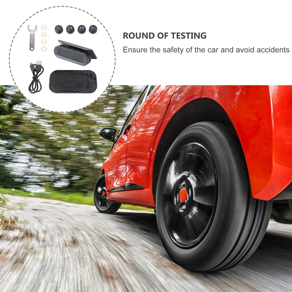 

Internal and External Universal Tire Detection Monitor Wireless Solar Tire Pressure Detector Black (with Battery)