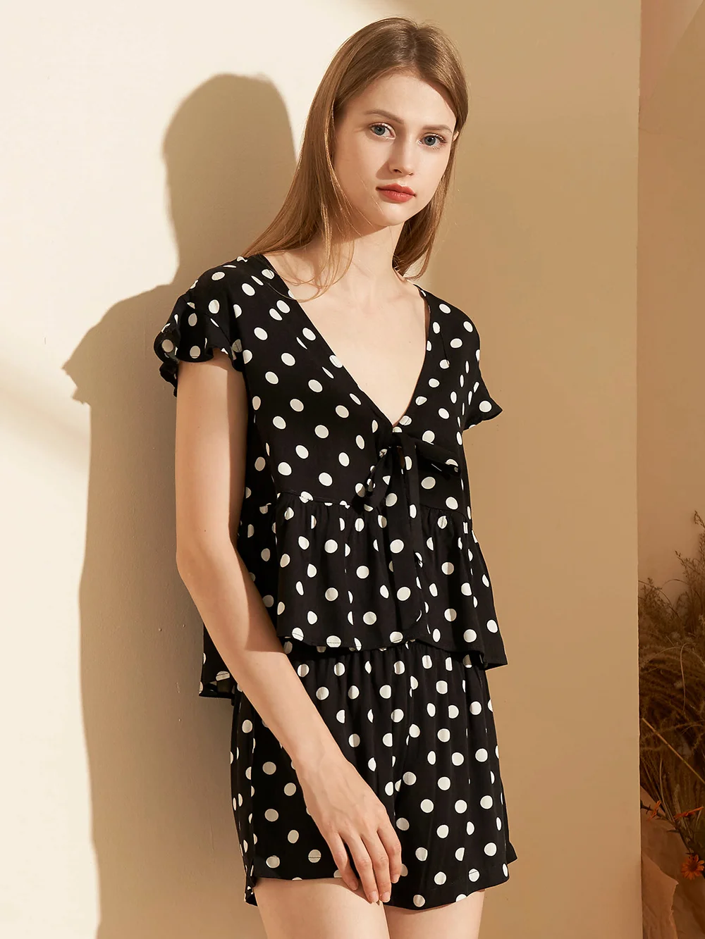 

Cotton Pajamas Sexy Ruffle Pijama Nightie Sleepwear Home Clothes Tops and Shorts Women's Pajamas Dots Pajama Set sleep nightwear