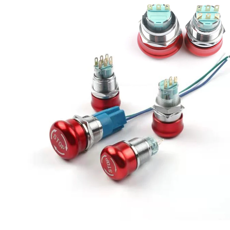 

Emergency stop button, 16mm 19mm 22mm, stainless steel, 1no1nc 2no2nc lock, waterproof button, mushroom head
