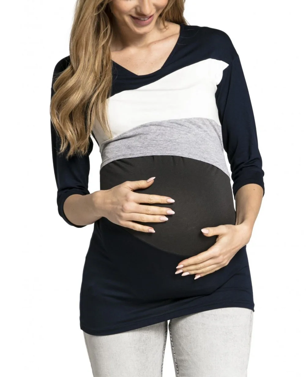 

Women's T-shirts Maternity Tops shirts Cotton Pregnant Women Tees Geometric Patchwork Invisible Breastfeeding Cotton T Shirt Tee
