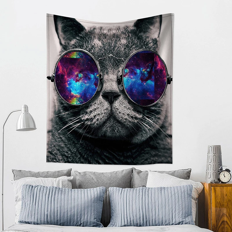 

Гобелен, настенная подвеска, крутой Кот, живописный Печатный фон, ткань, красочная Женская комната, декор 95x73 см